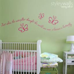 Butterfly Wall Decal, Just When The Caterpillar Thought Quote, Girls Bedroom Decor Sticker