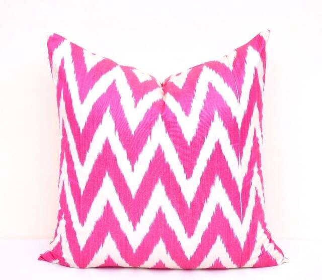 Pink Chevron Ikat Pillow Cover, Silk Cotton Cushion - 20x20 - image 1