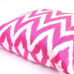 Pink Chevron Ikat Pillow Cover, Silk Cotton Cushion - 20x20 - thumbnail 2
