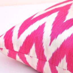 Pink Chevron Ikat Pillow Cover, Silk Cotton Cushion - 20x20 - thumbnail 3