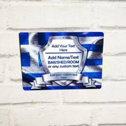 Personalised Bar Sign - Greece Flag Greek Printed Metal Wall Art Add Name - thumbnail 1