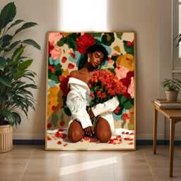 Woman With Roses Art Print Afrocentric Floral Wall Decor - Poster Only - thumbnail 2