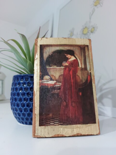 The Crystal Ball Wooden Wall Art John William Waterhouse Gold Oak Relic - image 1