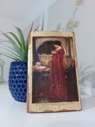 The Crystal Ball Wooden Wall Art John William Waterhouse Gold Oak Relic - thumbnail 1