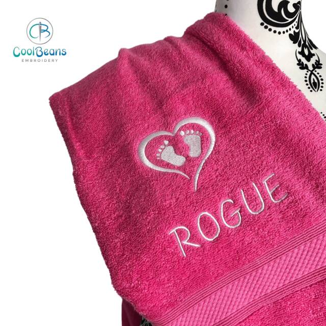 Baby Feet in Heart Towel - Personalised Face Cloth/Hand Bath = Embroidered