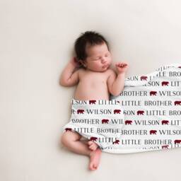 Little Brother Personalized Swaddle Blanket, Baby Name Birth Announcement Boy Blanket Hospital - thumbnail 1