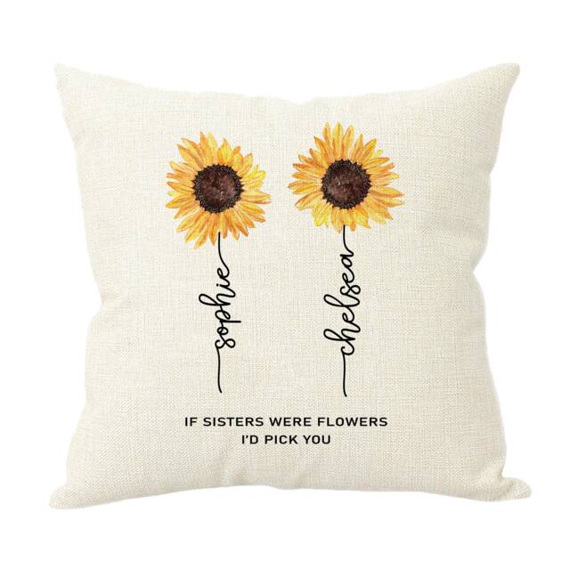 Personalised Sister Flower Cushion Pillow Gifts Ideas Presents For Sisters Birthday Christmas Linen Cover & Insert Sunflower - image 1