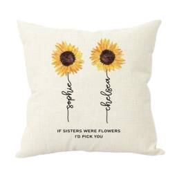 Personalised Sister Flower Cushion Pillow Gifts Ideas Presents For Sisters Birthday Christmas Linen Cover & Insert Sunflower - thumbnail 1