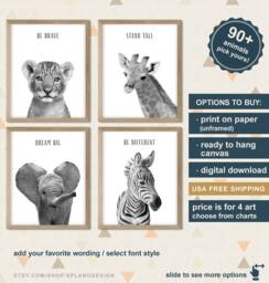 Safari Nursery Wall Decor, Stand Tall Dream Big, Modern Baby Printed Animals Nursery, Zoo For A - thumbnail 1