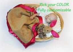 Kangaroo Baby Security Blanket Handmade Fleece Lovey With Satin