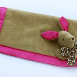 Kangaroo Baby Security Blanket Handmade Fleece Lovey With Satin - thumbnail 3