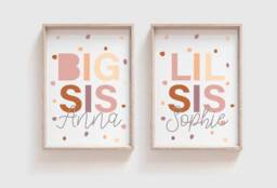 Set Of 2 Sister Prints, Lil Sis Big Sis, Sibling Sisters Bedroom Decor, Playroom Kids Wall Art, Girls Name Prints - thumbnail 1