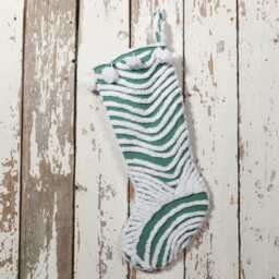 Green & White - Lush & Fluffy Vintage Chenille Christmas Stocking Pom Pom, Flower - thumbnail 3