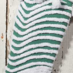 Green & White - Lush & Fluffy Vintage Chenille Christmas Stocking Pom Pom, Flower - thumbnail 2