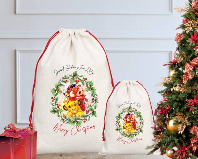 Personalised The Lion King Christmas Sack/stocking, Santa Sack, Eve, Simba, Nala, Pumba, Timon First - image 1