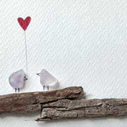 Handmade Sea Glass Picture Of Love & Friendship Birds On A Branch With Heart - thumbnail 3
