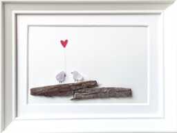 Handmade Sea Glass Picture Of Love & Friendship Birds On A Branch With Heart - thumbnail 1