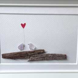 Handmade Sea Glass Picture Of Love & Friendship Birds On A Branch With Heart - thumbnail 2
