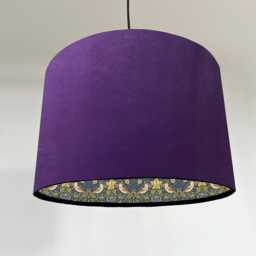 Purple Velvet Drum Lampshade/ Ceiling Shade William Morris Strawberry Thief Blue Interior