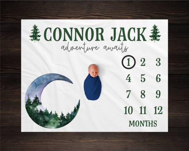 Adventure Awaits Milestone Blanket Personalized Custom Baby Shower Gift For New Mom Watercolor Forest Newborn Rustic Nursery - image 1