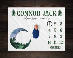 Adventure Awaits Milestone Blanket Personalized Custom Baby Shower Gift For New Mom Watercolor Forest Newborn Rustic Nursery