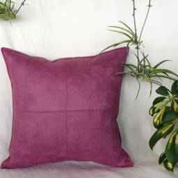 Orchid Pink Faux Leather Pillow Cover Modern Home Decor - 15x15 Inch - thumbnail 2