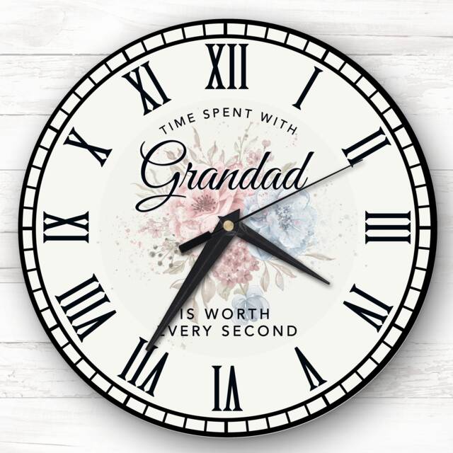 Time Spent Grandad Pink & Blue Floral Personalised Gift Clock - image 1