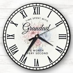 Time Spent Grandad Pink & Blue Floral Personalised Gift Clock - thumbnail 1