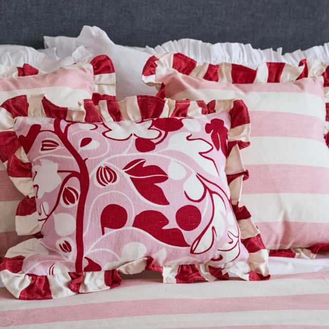 Handprinted Linen Lumbar Cushion Jessie De Sallis Figs, Ian Mankin Ruffle - image 1