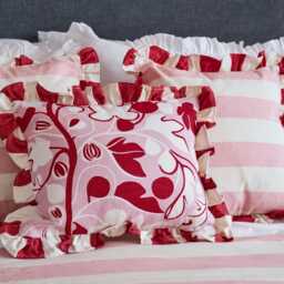 Handprinted Linen Lumbar Cushion Jessie De Sallis Figs, Ian Mankin Ruffle - thumbnail 1