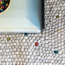 Natural Pebble Rug, Felt With Stone Shape Marble Tan Shade Wool Pom Balls For Room Decor - thumbnail 2