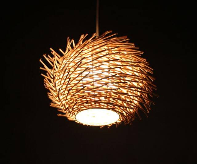 "Handwoven Rattan Pendant Light, Bird Nest Ceiling Decor Lighting Fixture, Width 9.4""x6.6" - image 1
