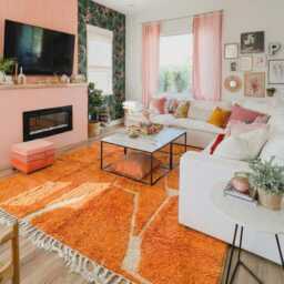 Orange White Abstract Moroccan Rug, Style Shag Berber Carpet, Hand Tufted Large Area Rug - thumbnail 3