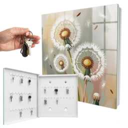 Delicate Dandelions Key Cabinet For Home, Gray Industrial Box, Illustrative Nature, Nature Lovers - thumbnail 2