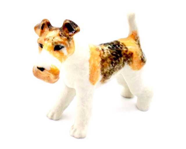Miniature Ceramic Fox Terrier Dog Standing Animal Little White Yellow Black Figurine Small Statue Decoration Collectible Hand Painted Figure - image 1
