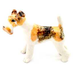 Miniature Ceramic Fox Terrier Dog Standing Animal Little White Yellow Black Figurine Small Statue Decoration Collectible Hand Painted Figure - thumbnail 2