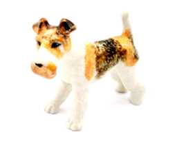 Miniature Ceramic Fox Terrier Dog Standing Animal Little White Yellow Black Figurine Small Statue Decoration Collectible Hand Painted Figure - thumbnail 1