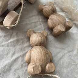 Bear Figurine Handmade From Oak Wood, Size 9 cm, Nursery Decor Or Toy - thumbnail 3