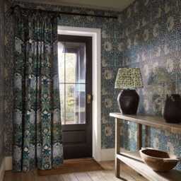 Morris & Co Helena Velvet Door Curtain Indigo Boughs