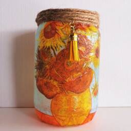 Van Gogh Sunflowers Decoupage Light Jar, Yellow Home Decor - thumbnail 2