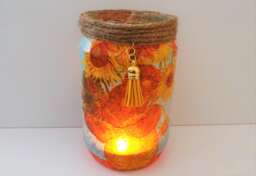 Van Gogh Sunflowers Decoupage Light Jar, Yellow Home Decor - thumbnail 1