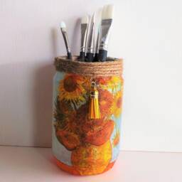 Van Gogh Sunflowers Decoupage Light Jar, Yellow Home Decor - thumbnail 3