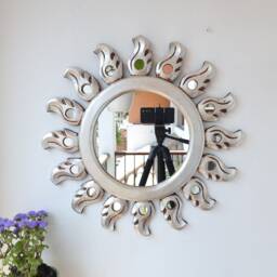 Peruvian Silver Swan Sun Mirror 50 cm Handmade Wall Decor - Carved Wood Round Artistic Statement For Living Room Bathroom - thumbnail 2
