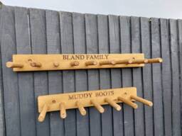 Personalised Welly Wellington Wellies Wooden Rack Boot Holder Wall Mounted-Waxed - thumbnail 1