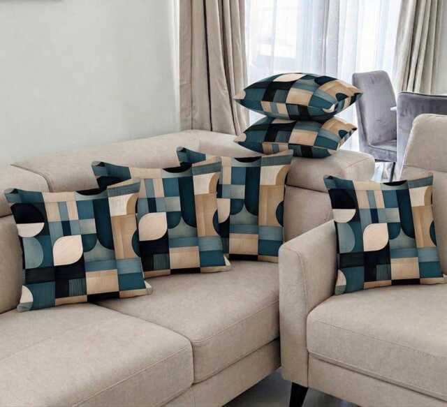 Handmade By Order Luxury Grey Retro Geometric Abstract Wooden Velvet Cushion Covers Bespoke Sizes Available - image 1