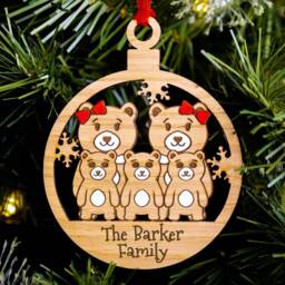 Same Sex Family, Cute Bear Christmas Tree Decoration, Personalised Engraved Xmas Bauble, Secret Santa, Lesbian Mums Mummy Kids Family Of 5 - thumbnail 3