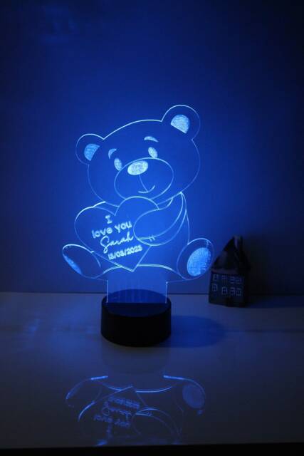 Personalised Led Lamp - Valentine's Day Teddy Customised Acrylic Sign Night Light Gift Anniversary - image 1