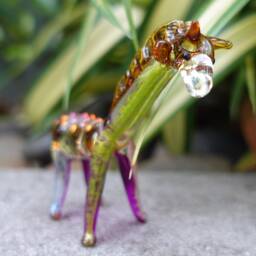 Giraffe Miniature Figurines Animals Hand Painted Blown Glass Art Collectible Gift Decorate, Multi-Green - thumbnail 3