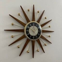 Handmade Mid Century Starburst Clock Teak Rays, Gold Atomic Balls - 21 - thumbnail 2