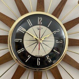 Handmade Mid Century Starburst Clock Teak Rays, Gold Atomic Balls - 21 - thumbnail 3